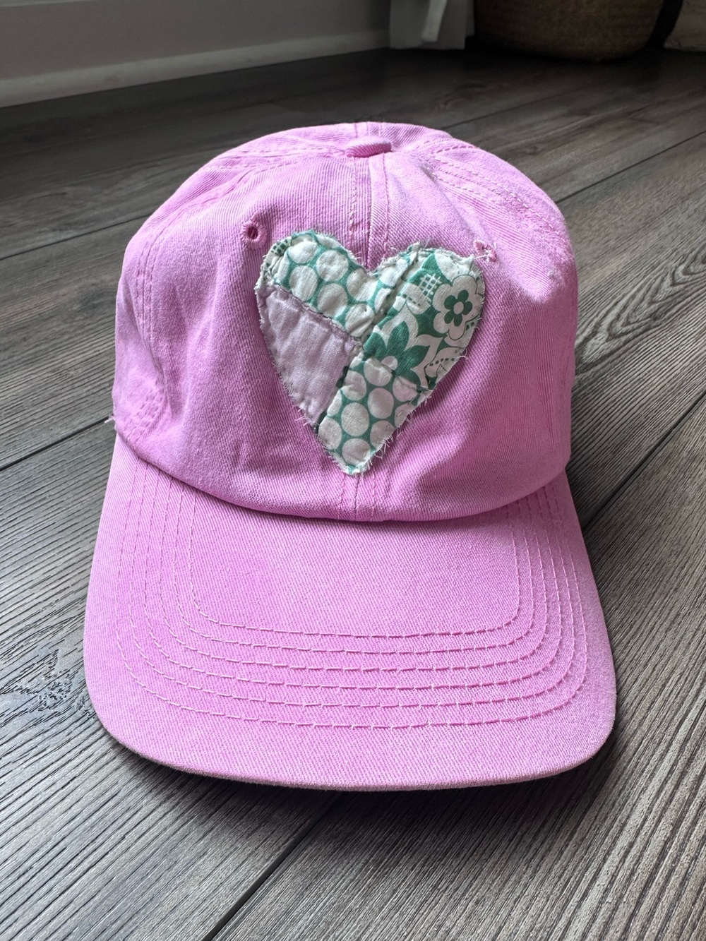 Quilted Heart Baseball Hat; Handmade Quilt Hat; Shabby Chic Hat